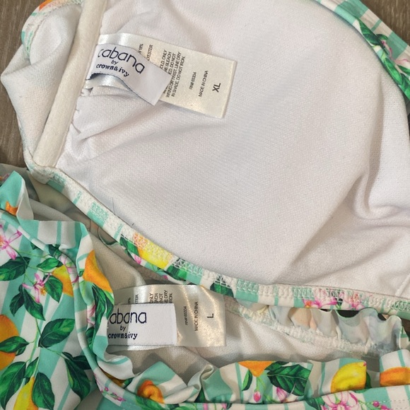 Crown and ivy cabana bandeau bikini lemon print bottoms large top xlarge - Picture 3 of 3